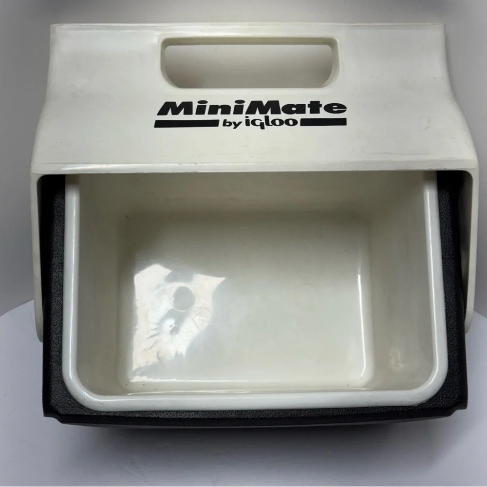 Vintage Mini Mate Cooler by Igloo Lunch Box Push Button 1990's Black and White